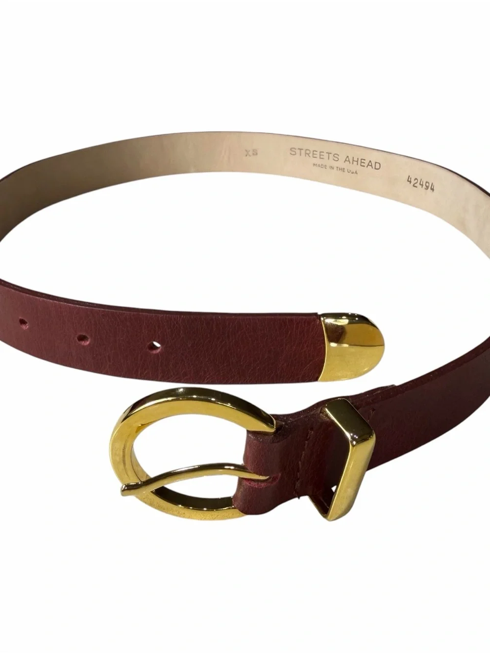Streets Ahead Women's Brown Leather Belt with Gold Buckle Made In Italy Italian